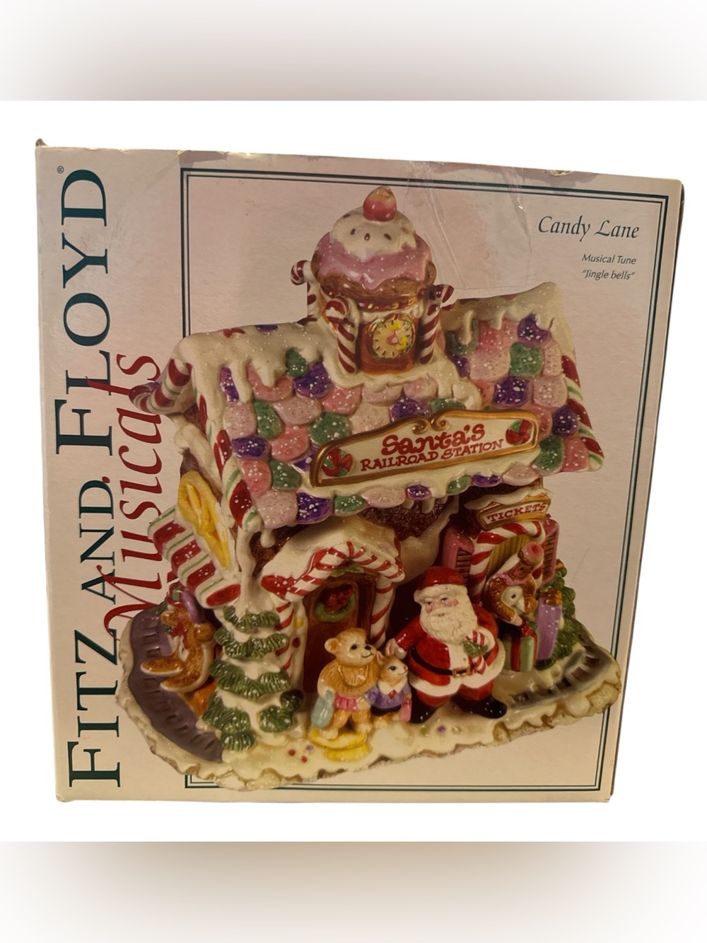 Fitz and Floyd Candy Lane “Santa's Railroad Station" Musical Figurine